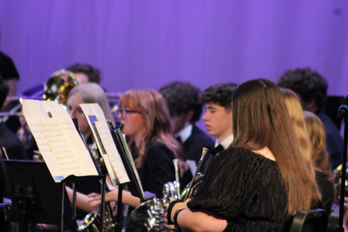 These students are waiting for their indication to play as they read the music. The band brought their musical skill under the lights and entertained the audience. 