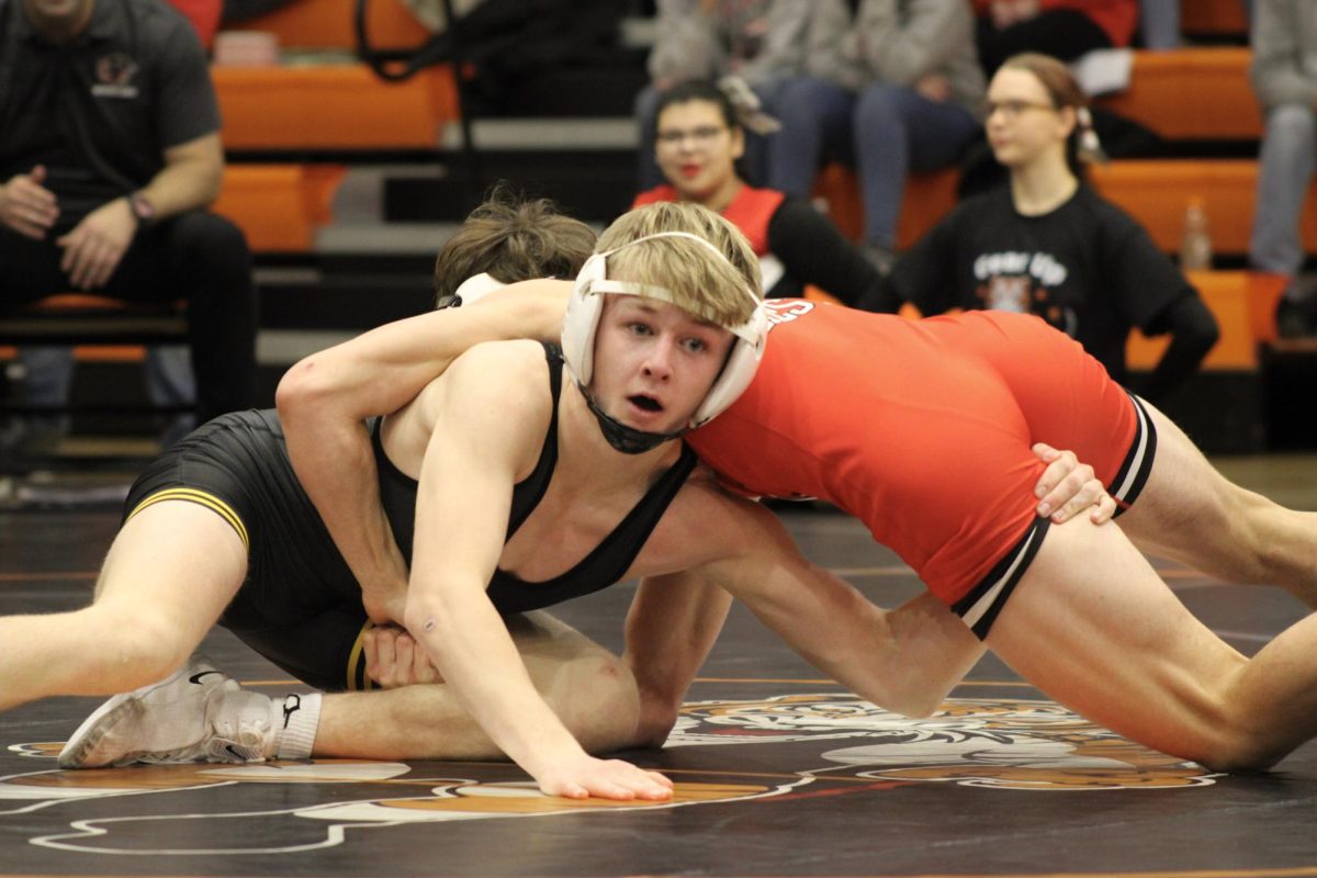 Sophomore Keaton Schroeder takes on his opponent from Creston. Don't blink to slow, you might miss something.