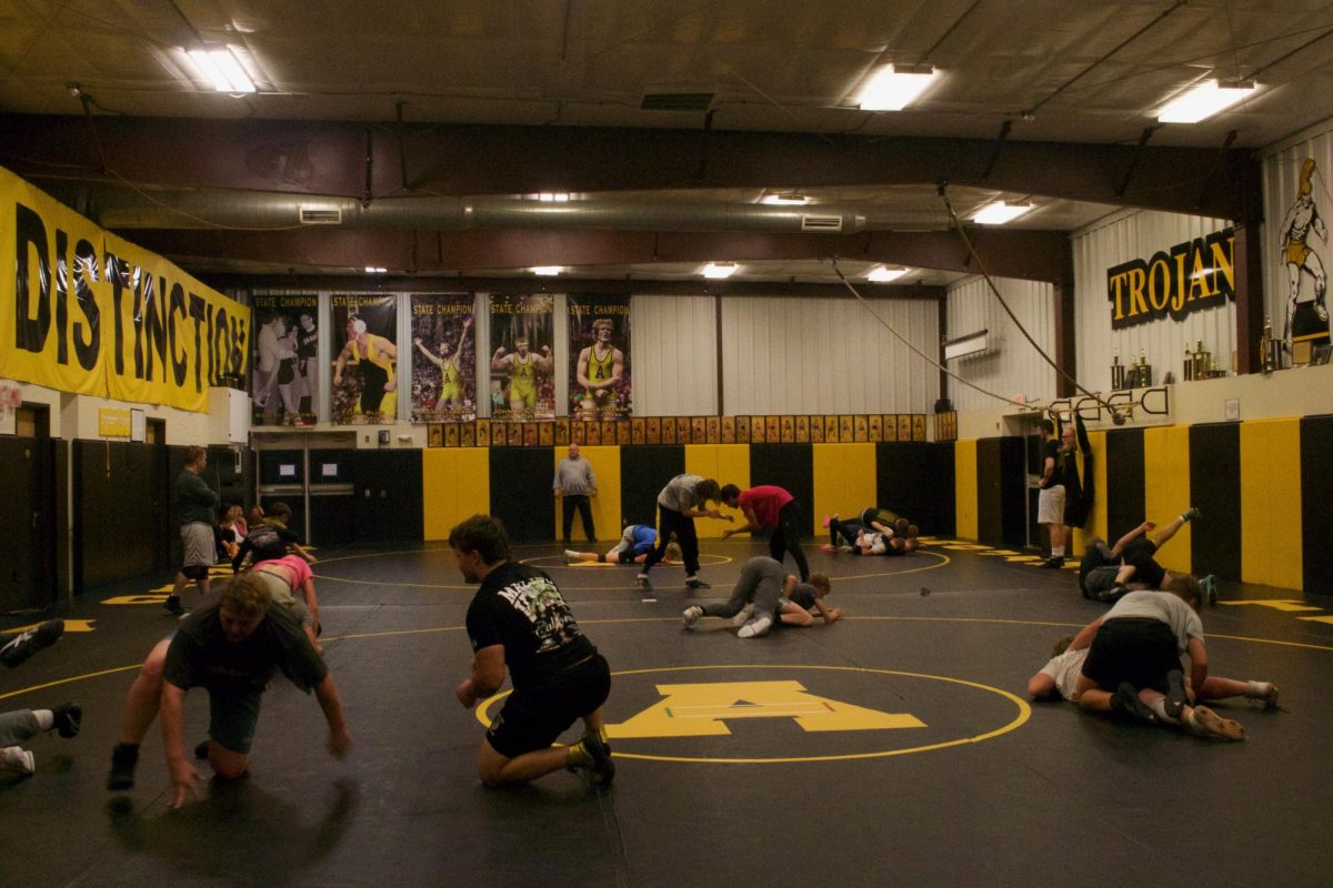 The boy wrestlers practicing. This is from last year, and shows all the hard work the boys put into practice day in and day out. 