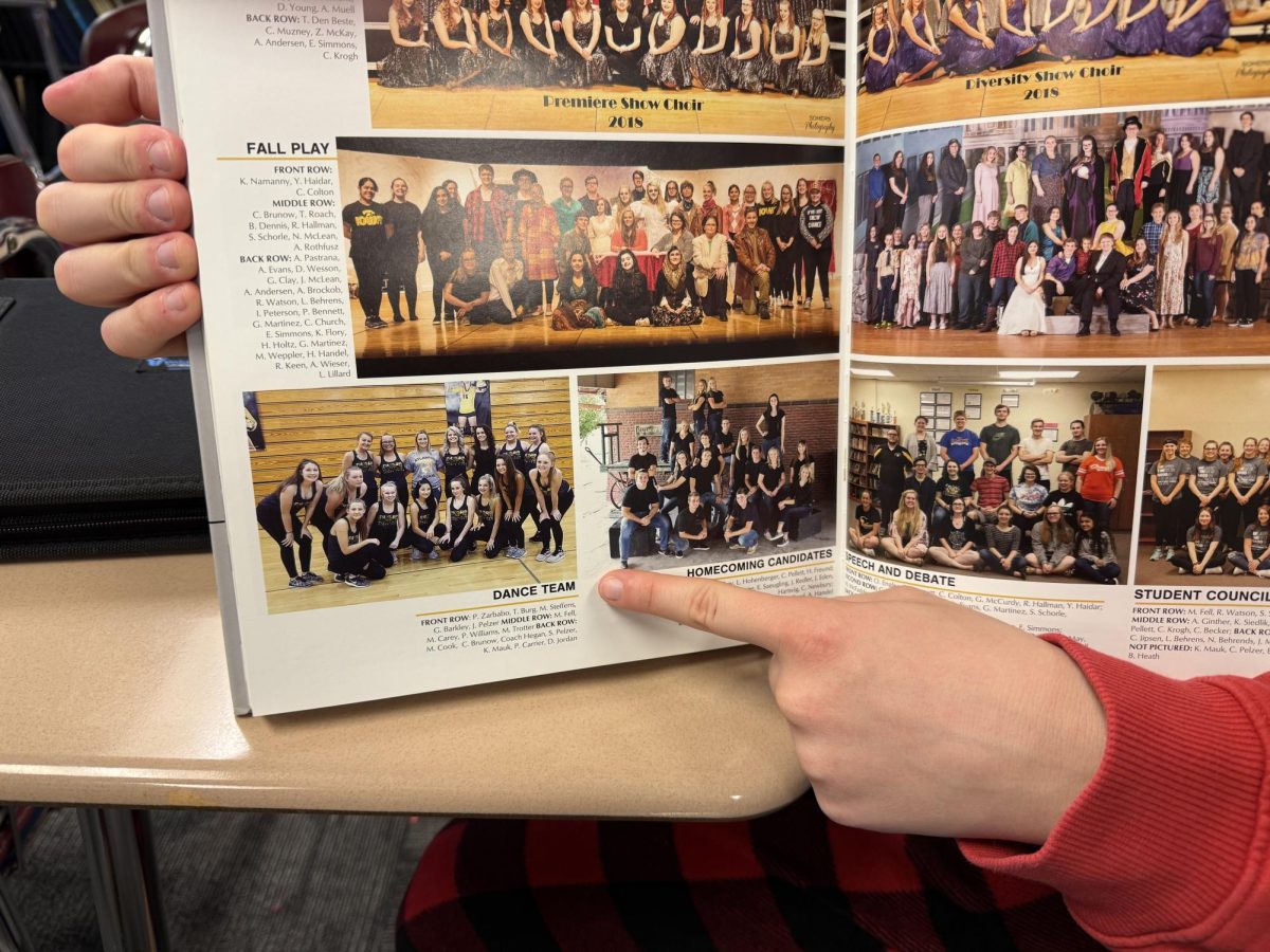A look at a previous yearbook at one of the past dance team group photos. 