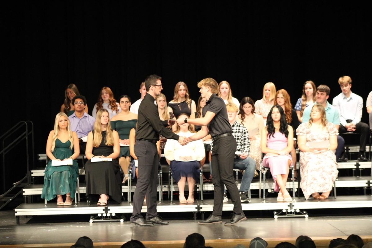 Grant Petty receiving his academic letter. The group of hard working students got awarded at the assembly held on November 25, 2025. 