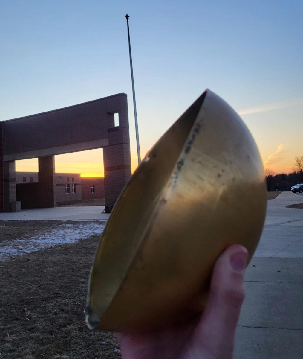 Half of the flagpole topper blew off on Wednesday under heavy winds.