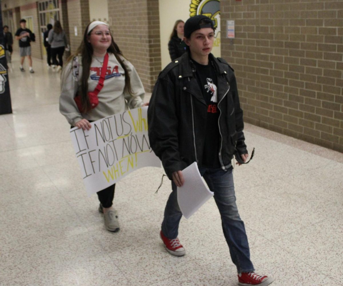 Organizers Mathis and Cook during the walkout.