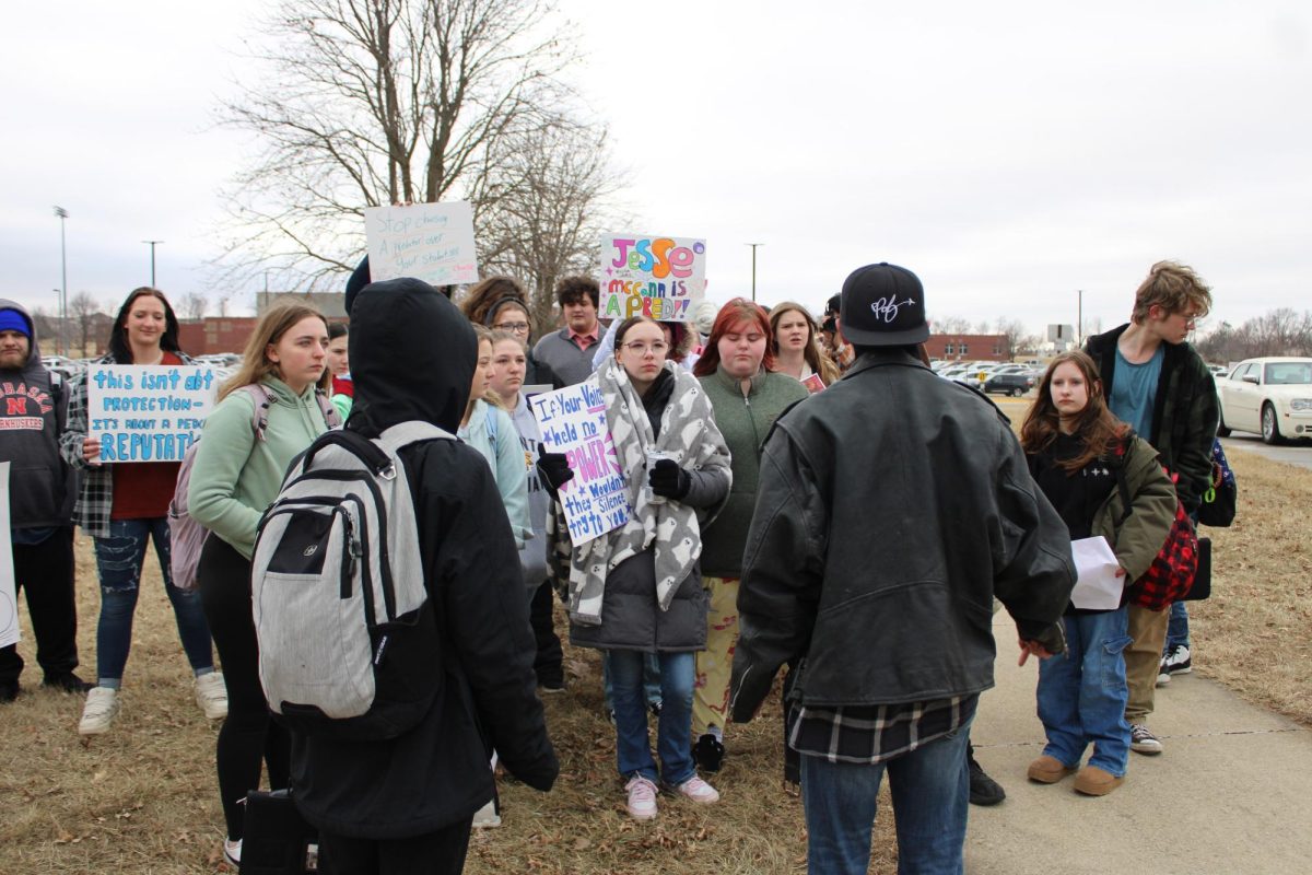 Senior Dean Cook addresses the protest on Feb. 6.