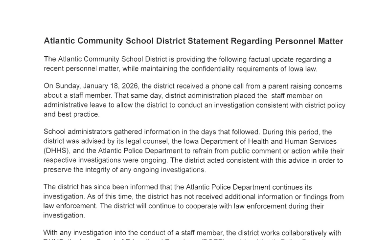 A screen shot of the press release given by ACSD Superintendent Beth Johnsen on Feb. 5. 