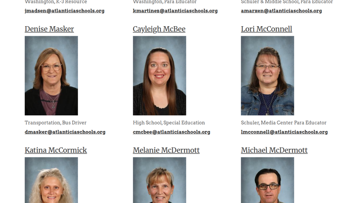 The ACSD staff directory, showing where Jesse McCann's contact info and picture were recently displayed.