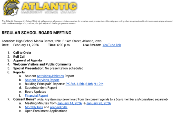 The school board agenda for Feb. 11.