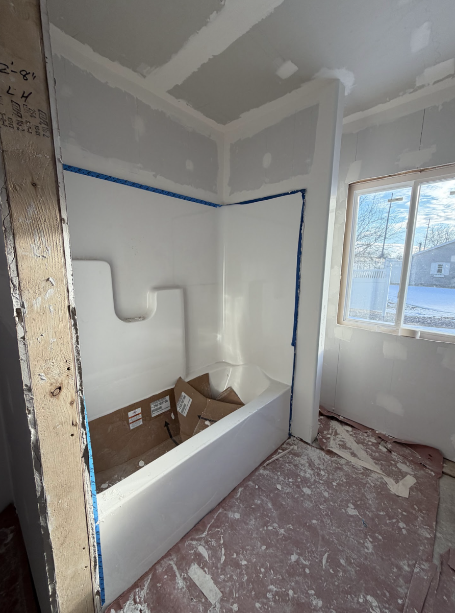 The progress of the bathroom in the building trades home. Currently being built into a functional bathroom. 
