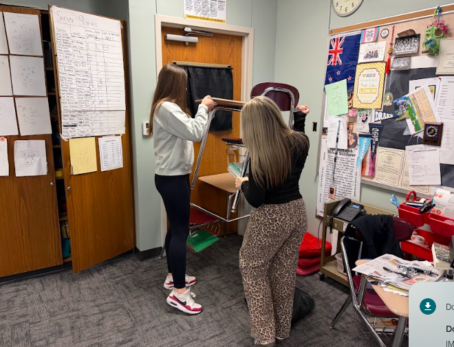 Sophia Rose and Chloe Updike practice ALICE program training. 