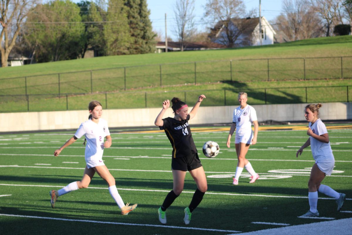 Atlantic forward Saige Coffman settles the ball on West Central Valley's half.
