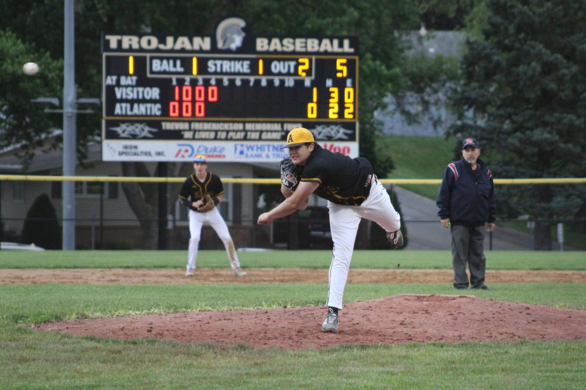 Jack Muller lets fly a pitch in the game against West Central Valley